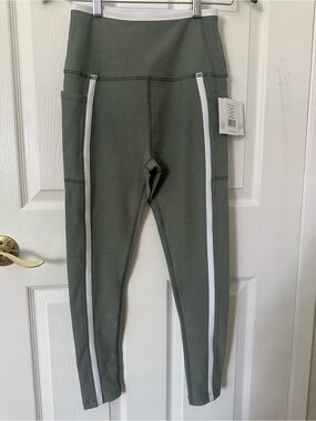 Beyond Yoga Olive Green Leggings with White Side Stripes NWT